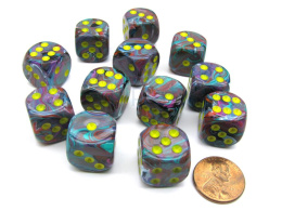 CHESSEX 16MM 12 DICE WITH PIPS DICE BLOCKS - FESTIVE MOSAIC / YELLOW
