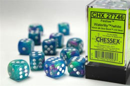 CHESSEX 16MM 12 DICE WITH PIPS DICE BLOCKS - FESTIVE WATERLILY / WHITE