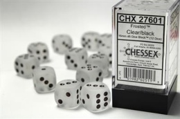 Chessex 16mm d6 with pips Dice Blocks (12 Dice) - Frosted Clear with black