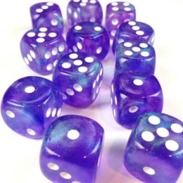 Chessex Borealis 16mm d6 Purple white Luminary Dice Block (12 dice)