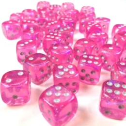 Chessex Borealis 12mm d6 Pink silver Luminary Dice Block (36 dice)