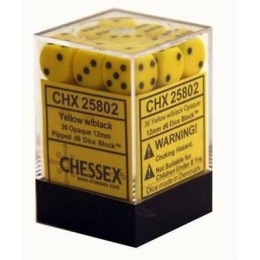 Chessex Opaque 12mm d6 with pips Dice Blocks (36 Dice) - Yellow with black
