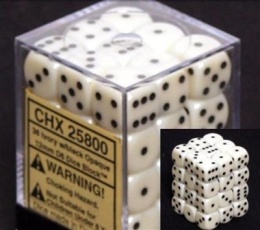 Chessex Opaque 12mm d6 with pips Dice Blocks (36 Dice) - Ivory with black