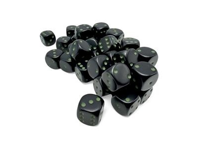 Opaque Black with green 12mm d6 Dice Block (36 dice)